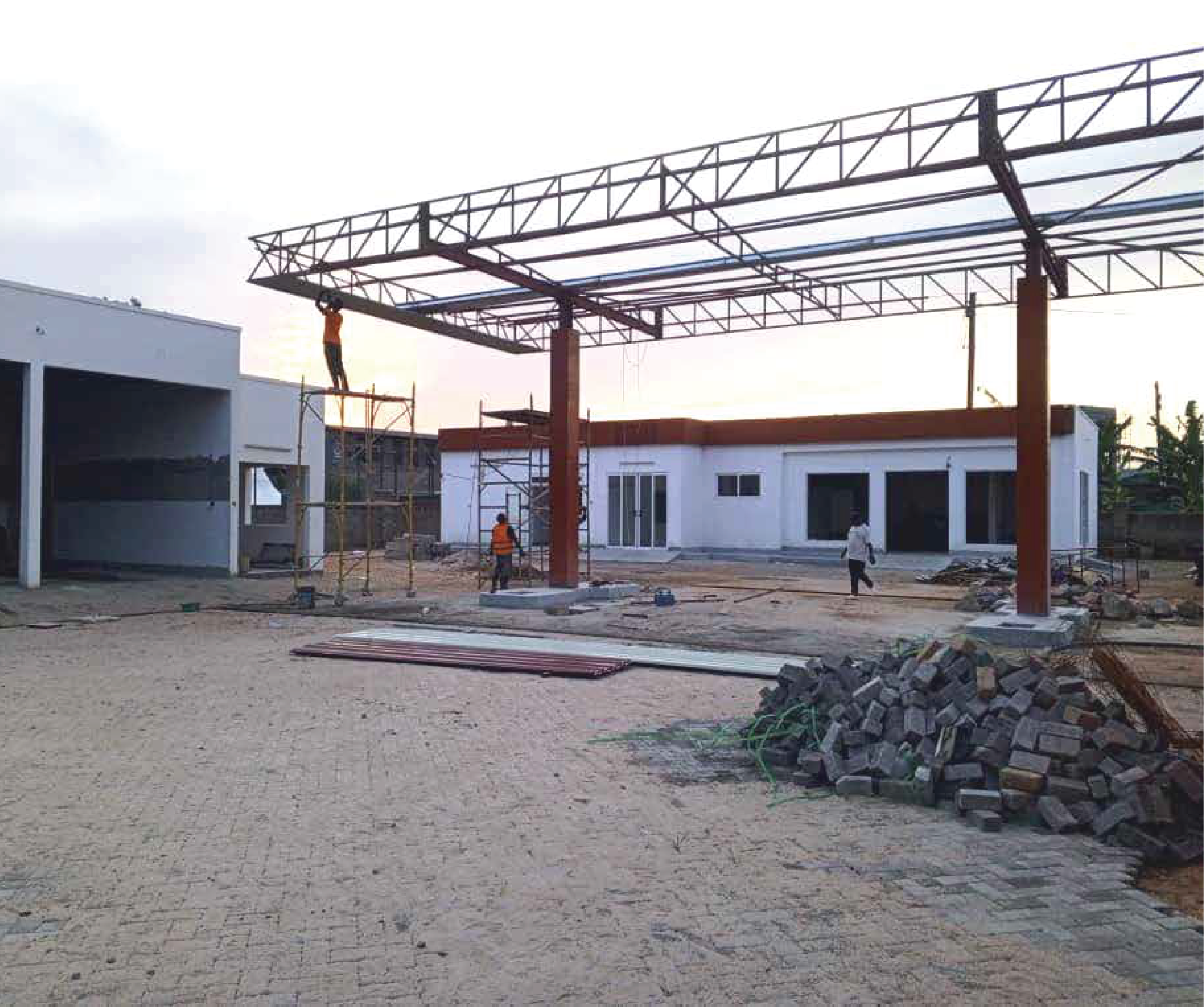 Steel framed commercial structure under construction