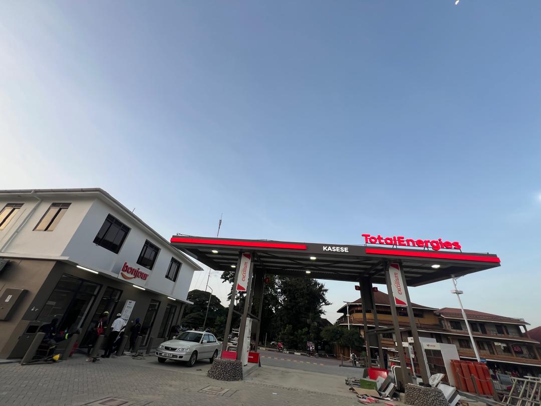 TotalEnergies Kasese service station forecourt at dusk